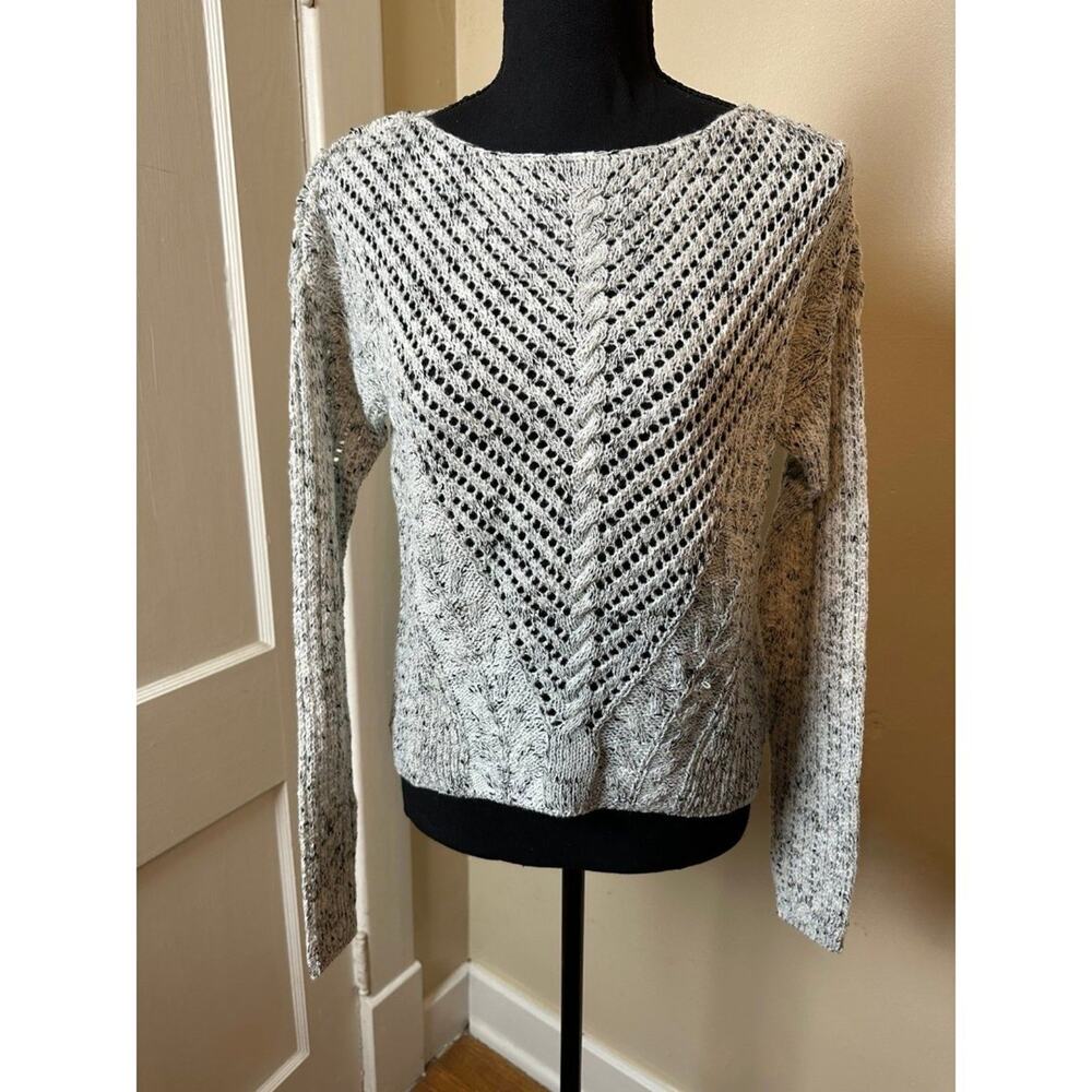 Bar III Lightweight Gray Sweater Long Sleeve Open Knit Round Neck Ribbed XS Wool